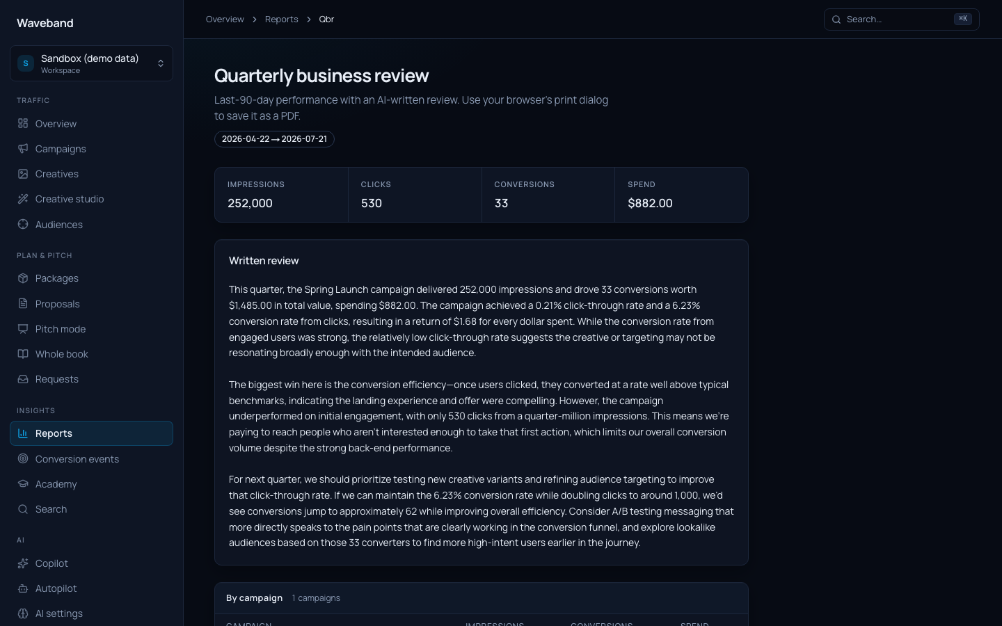 Quarterly business review generator