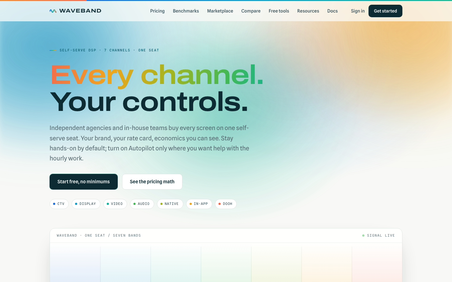 Waveband marketing home presenting the self-serve DSP