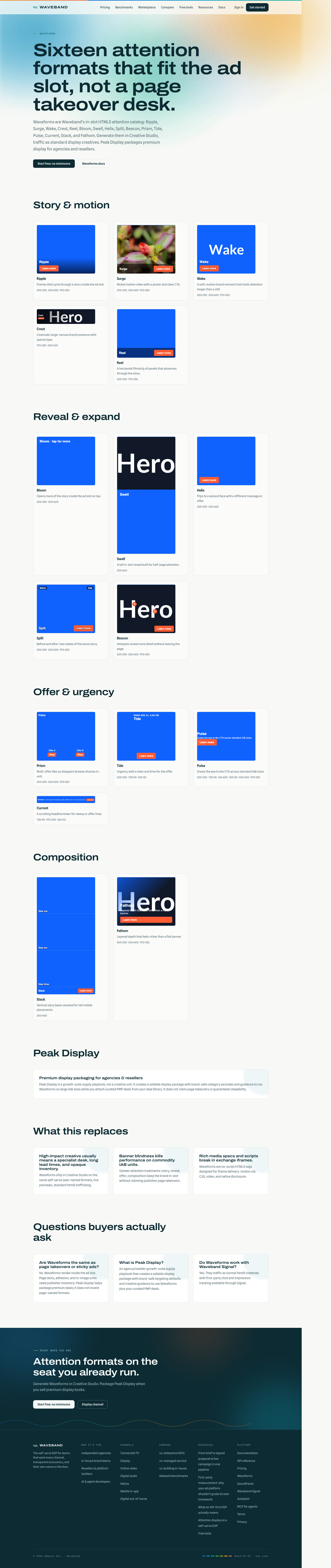 Marketing Waveforms gallery with live format previews